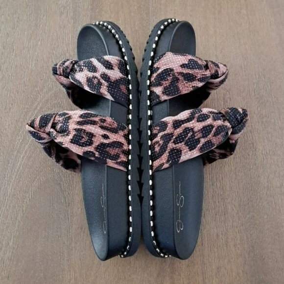 Jessica Simpson Caralyna Leopard Rhinestone Knotted Chunky Sandals - Size: 8 - Picture 7 of 9